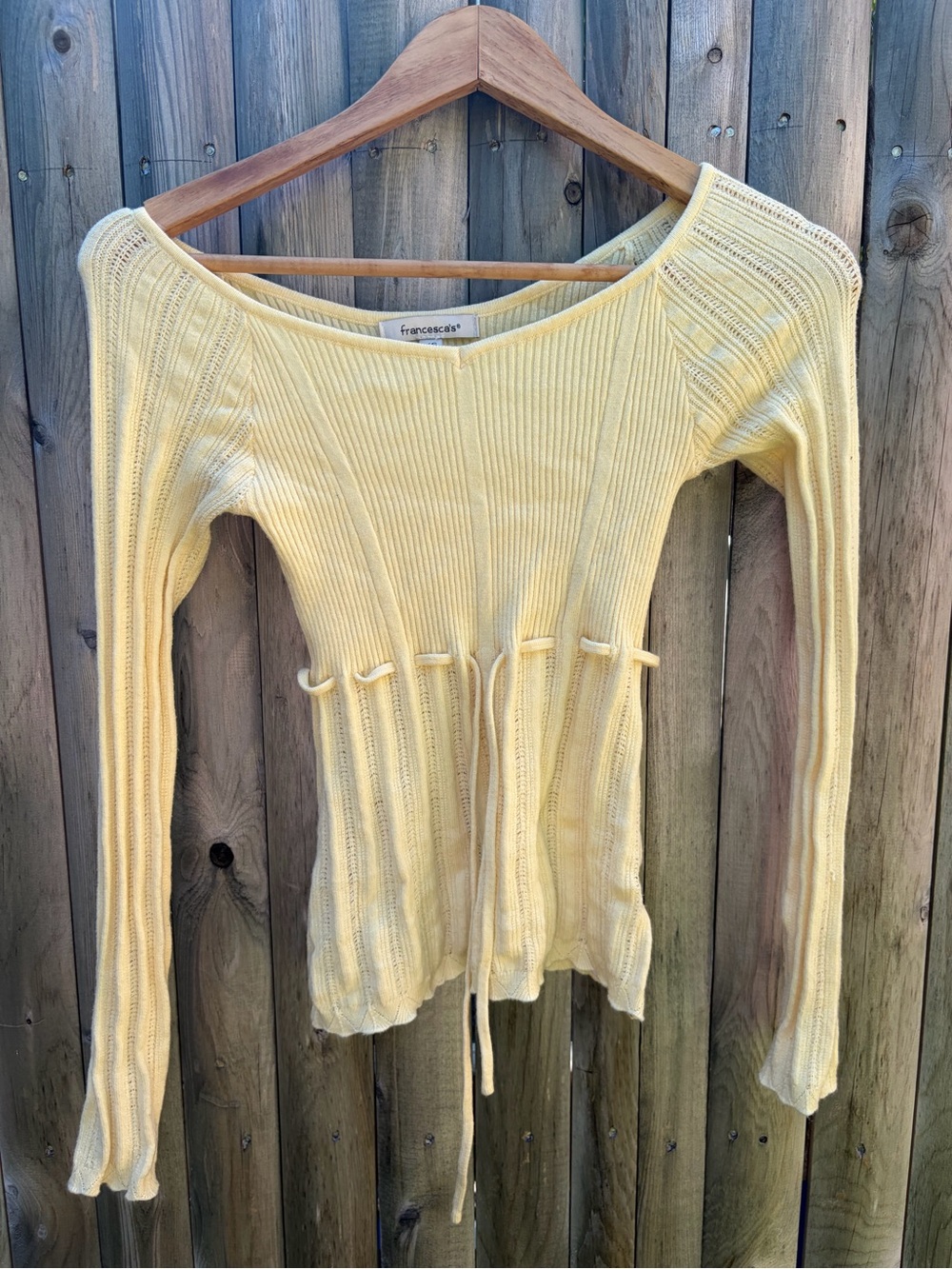 Francesca's Pale Yellow Ribbed Tie-Front Long Sleeve Top